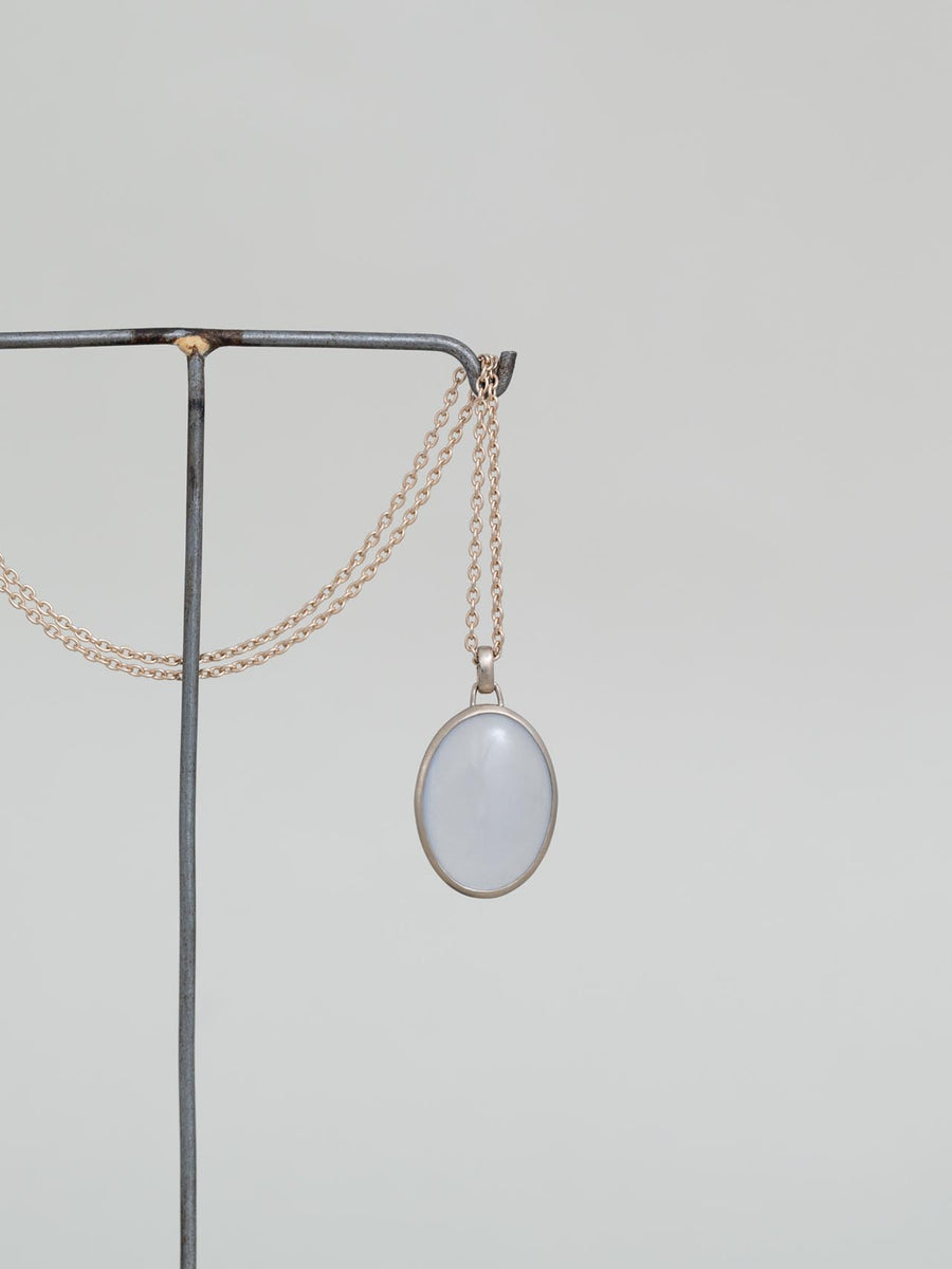 Chalcedony oval  necklace L - 灰青 -