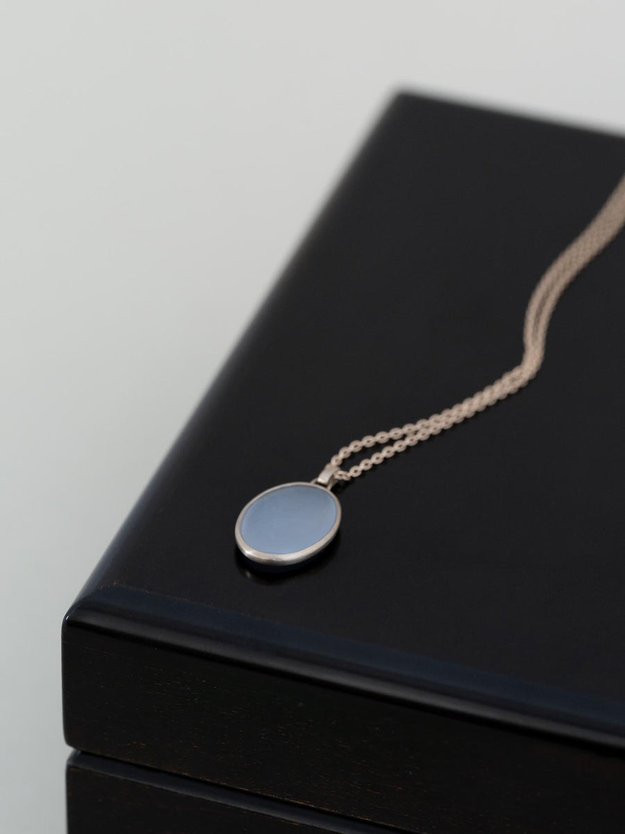 Chalcedony oval  necklace L - 灰青 -