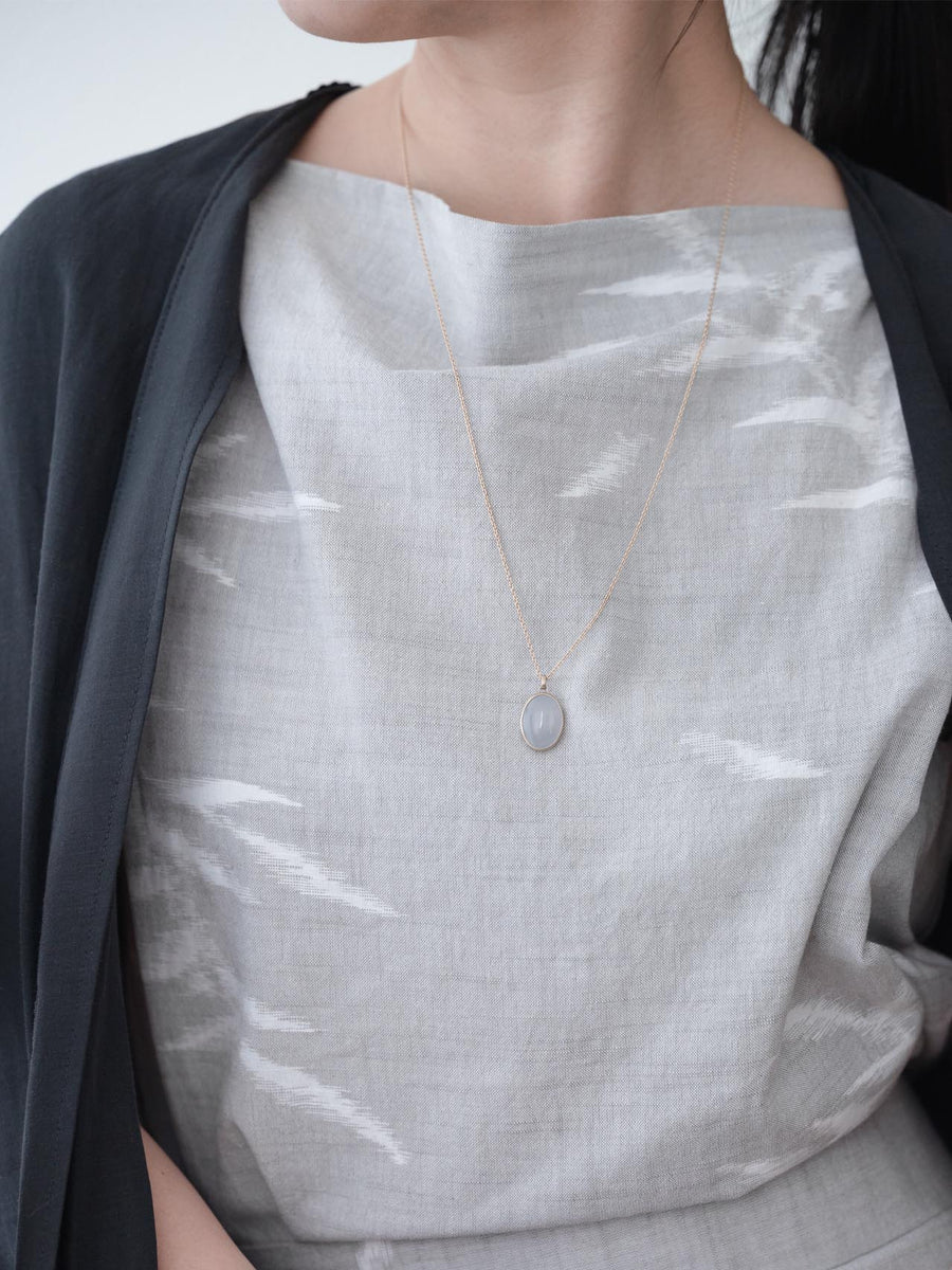 Chalcedony oval  necklace L - 灰青 -