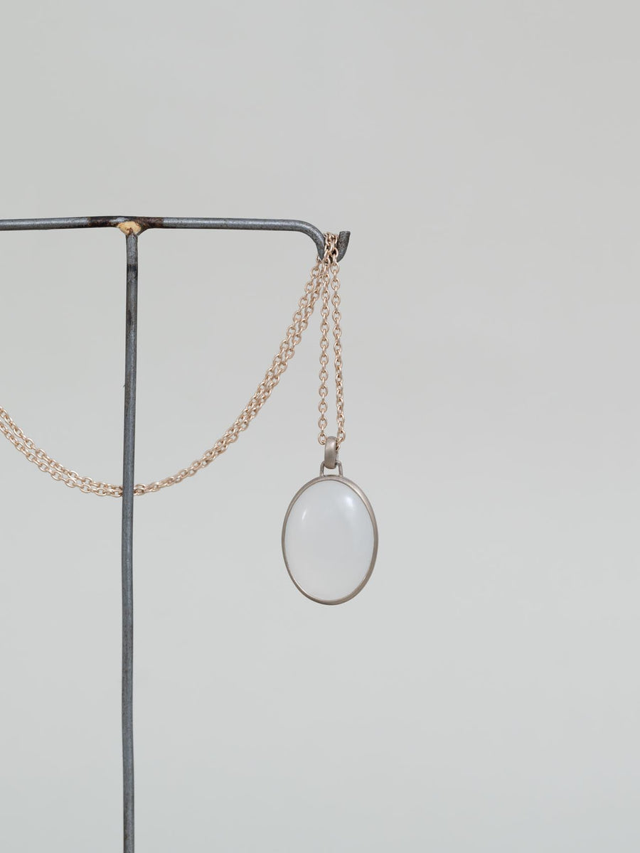 Chalcedony oval  necklace L - 灰白 -