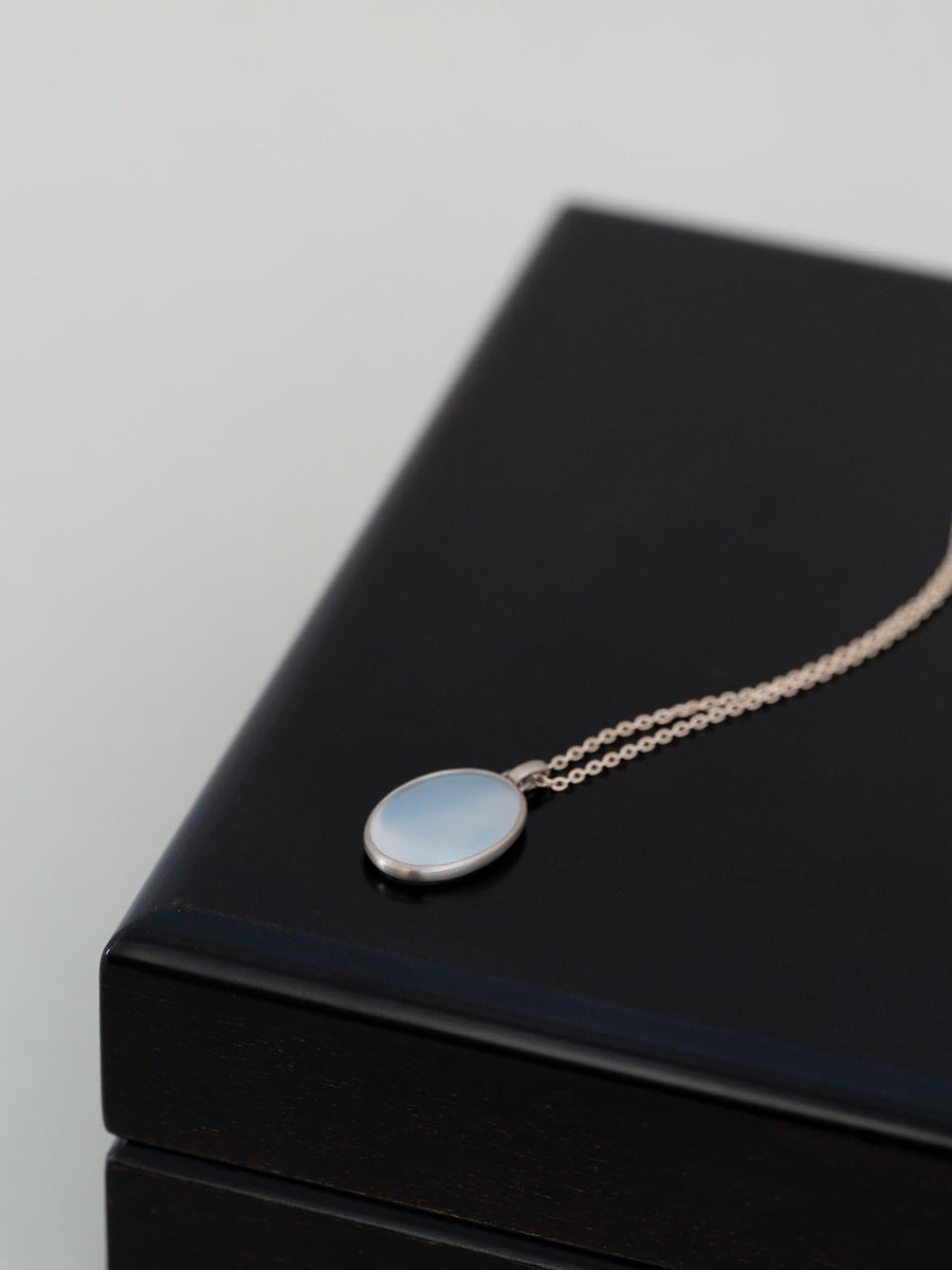 Chalcedony oval  necklace L - 灰白 -
