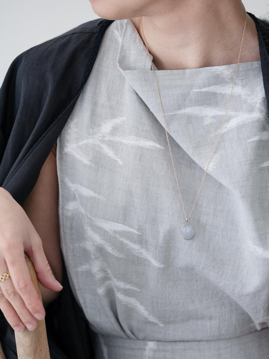 Chalcedony oval  necklace L - 灰白 -