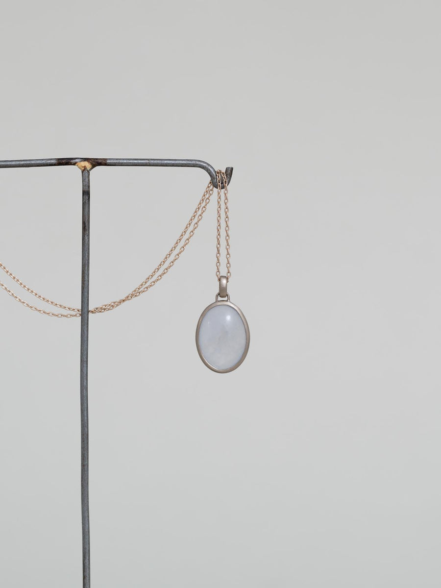 Chalcedony oval  necklace M - 灰青 -