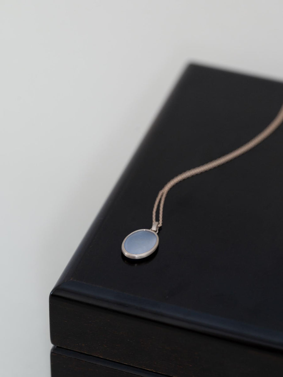 Chalcedony oval  necklace M - 灰青 -