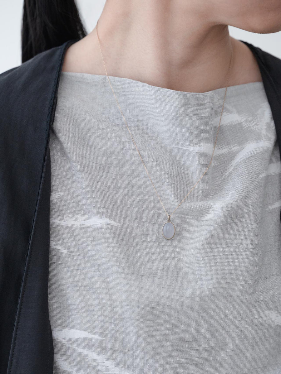 Chalcedony oval  necklace M - 灰青 -