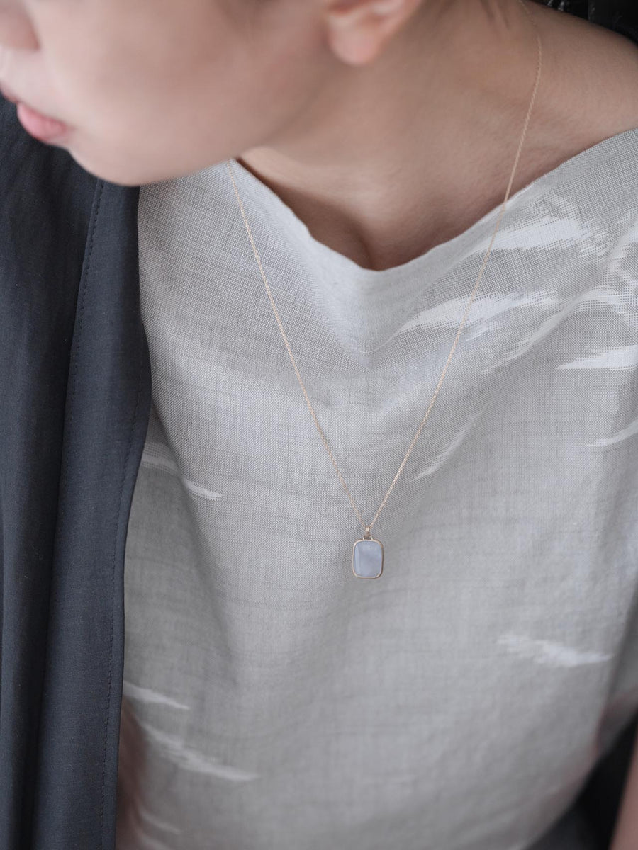 Chalcedony square necklace M - 灰青 -