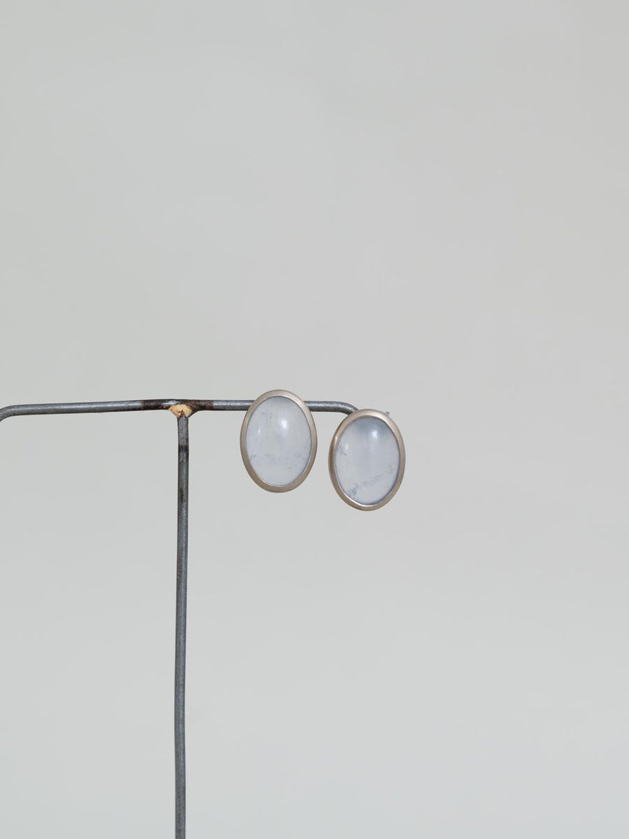 Chalcedony oval stud pierce M - 灰青 -