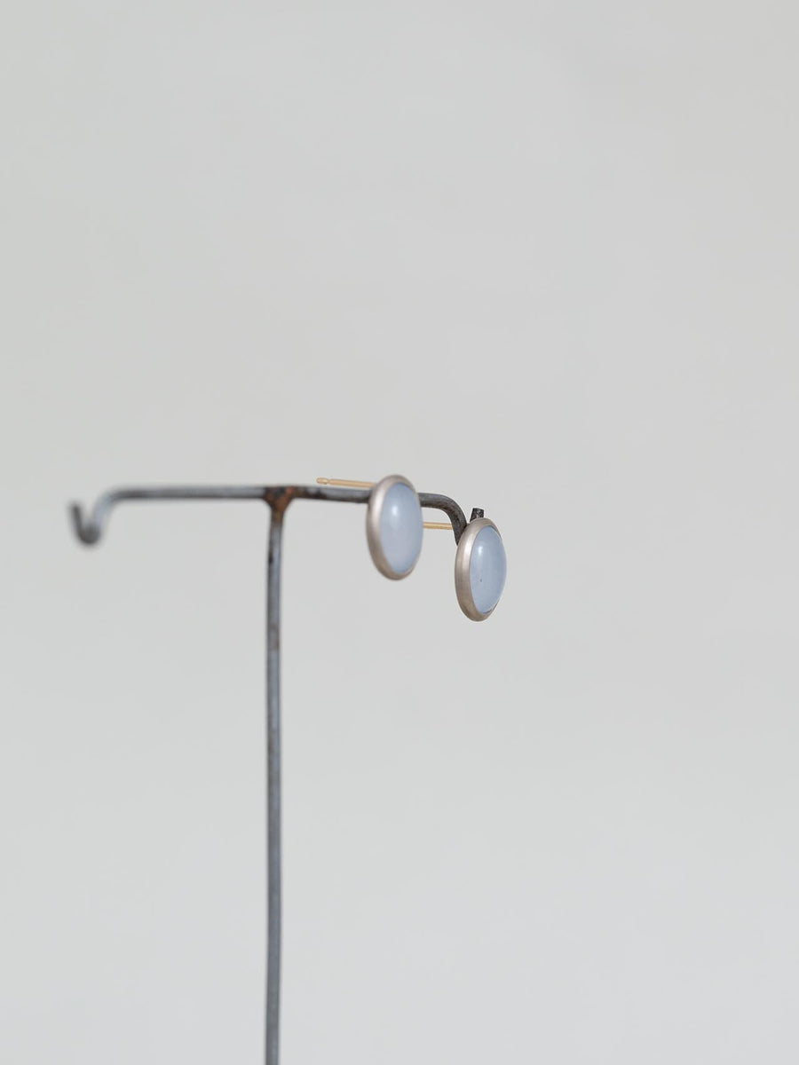 Chalcedony oval stud pierce S - 灰青 -