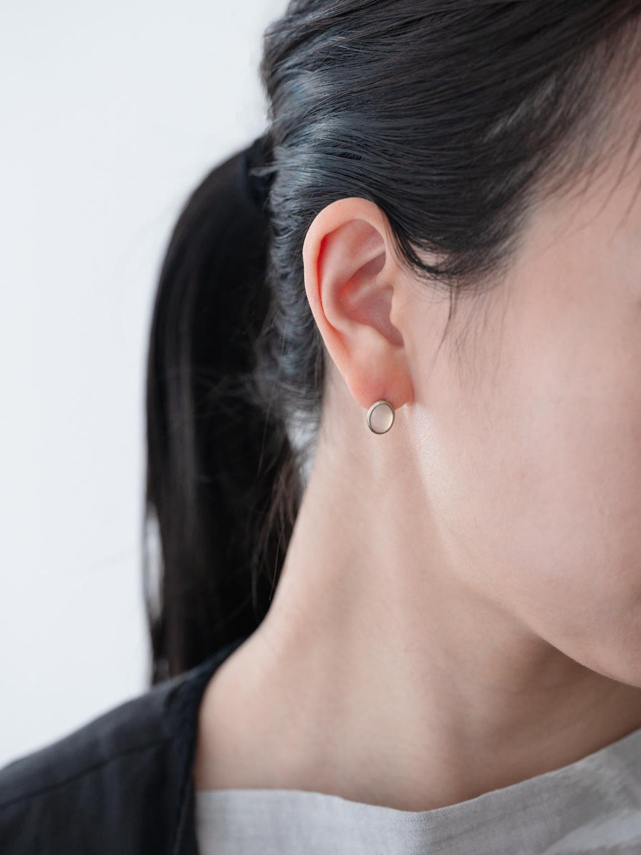 Chalcedony oval stud pierce S - 灰白 -
