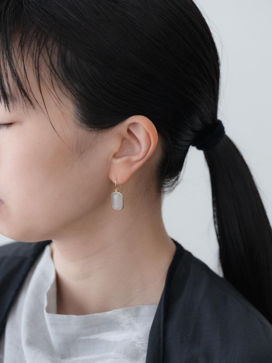 Chalcedony square hook pierce M - 灰白 -