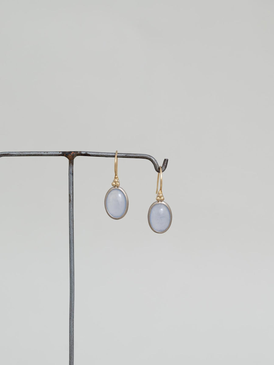 Chalcedony oval hook pierce S - 灰青 -