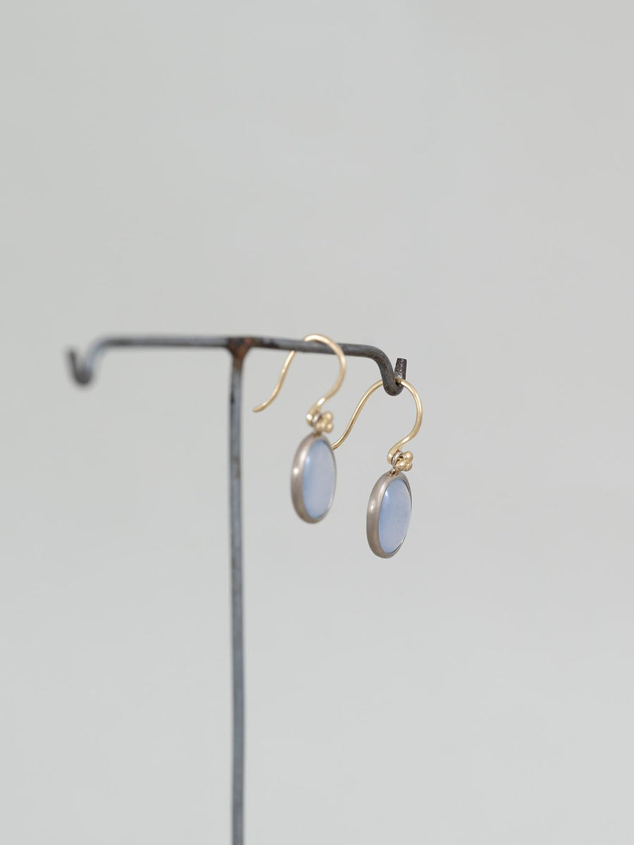 Chalcedony oval hook pierce S - 灰青 -